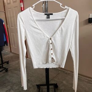 Forever 21 White Ribbed V-Neck Blouse
